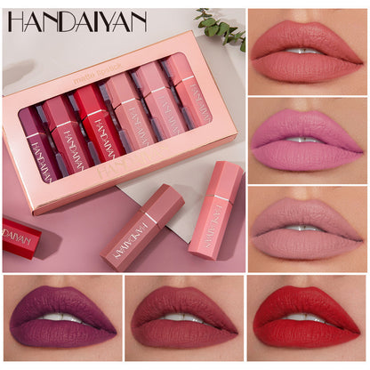 Handaiyan Matte Lipstick Set of 6 – Long Lasting Velvet Lip Gloss, Highly Pigmented, Hydrating, Non-Stick Cup Lip Stain in Peach, Pink & Nude Shades for Women & Girls