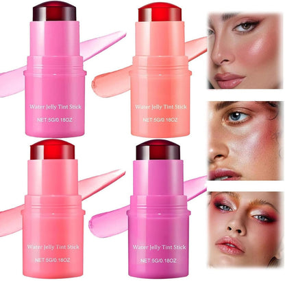 4 Colors Jelly Blush Stick Lip Balm Eyeshadow 3-in-1 Multi-Use Matte Blush Moisturize Brighten Lip Gloss Multi-Use Blush Makeup