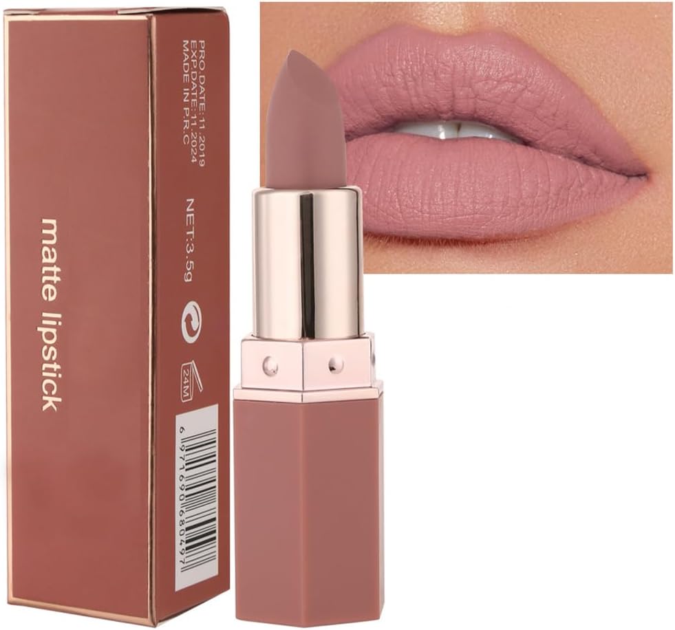 Handaiyan Matte Lipstick Set of 6 – Long Lasting Velvet Lip Gloss, Highly Pigmented, Hydrating, Non-Stick Cup Lip Stain in Peach, Pink & Nude Shades for Women & Girls