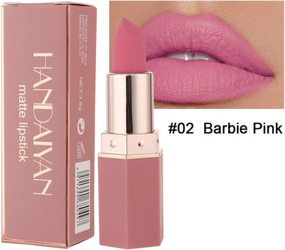 Handaiyan Matte Lipstick Set of 6 – Long Lasting Velvet Lip Gloss, Highly Pigmented, Hydrating, Non-Stick Cup Lip Stain in Peach, Pink & Nude Shades for Women & Girls