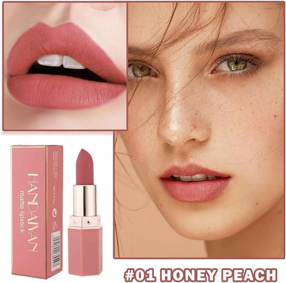 Handaiyan Matte Lipstick Set of 6 – Long Lasting Velvet Lip Gloss, Highly Pigmented, Hydrating, Non-Stick Cup Lip Stain in Peach, Pink & Nude Shades for Women & Girls