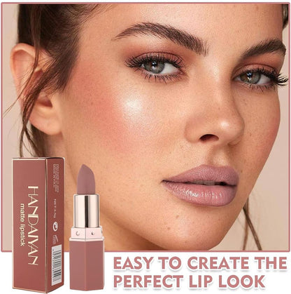 Handaiyan Matte Lipstick Set of 6 – Long Lasting Velvet Lip Gloss, Highly Pigmented, Hydrating, Non-Stick Cup Lip Stain in Peach, Pink & Nude Shades for Women & Girls