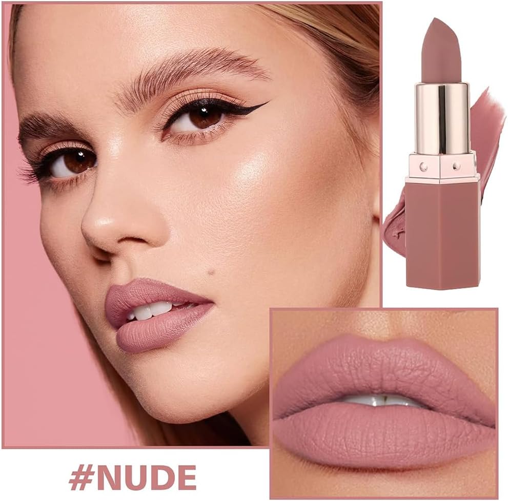 Handaiyan Matte Lipstick Set of 6 – Long Lasting Velvet Lip Gloss, Highly Pigmented, Hydrating, Non-Stick Cup Lip Stain in Peach, Pink & Nude Shades for Women & Girls