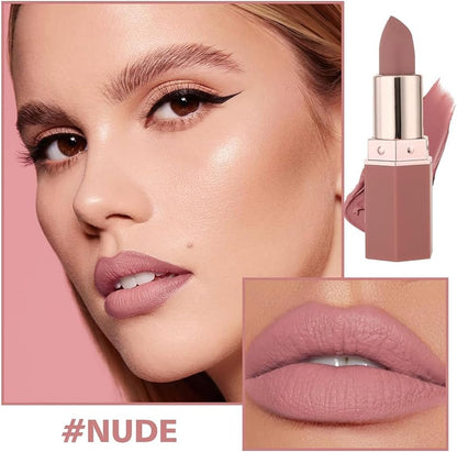 Handaiyan Matte Lipstick Set of 6 – Long Lasting Velvet Lip Gloss, Highly Pigmented, Hydrating, Non-Stick Cup Lip Stain in Peach, Pink & Nude Shades for Women & Girls