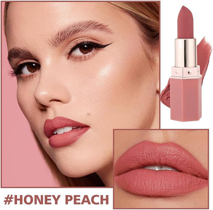 Handaiyan Matte Lipstick Set of 6 – Long Lasting Velvet Lip Gloss, Highly Pigmented, Hydrating, Non-Stick Cup Lip Stain in Peach, Pink & Nude Shades for Women & Girls