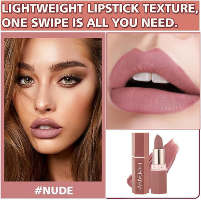 Handaiyan Matte Lipstick Set of 6 – Long Lasting Velvet Lip Gloss, Highly Pigmented, Hydrating, Non-Stick Cup Lip Stain in Peach, Pink & Nude Shades for Women & Girls