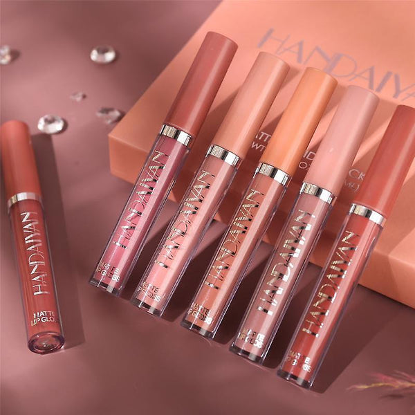 6-Piece Velvet Matte Liquid Lipstick Set with a waterproof, long-lasting, non-sticky formula in stunning nude shades. Quick-drying with up to 24-hour stay, ideal for daily use or as a makeup gift for women, Combo Pack (6 x 2.5ML each).