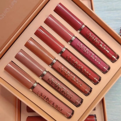 6-Piece Velvet Matte Liquid Lipstick Set with a waterproof, long-lasting, non-sticky formula in stunning nude shades. Quick-drying with up to 24-hour stay, ideal for daily use or as a makeup gift for women, Combo Pack (6 x 2.5ML each).
