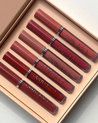 6-Piece Velvet Matte Liquid Lipstick Set with a waterproof, long-lasting, non-sticky formula in stunning nude shades. Quick-drying with up to 24-hour stay, ideal for daily use or as a makeup gift for women, Combo Pack (6 x 2.5ML each).