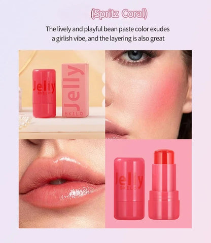 4 Colors Jelly Blush Stick Lip Balm Eyeshadow 3-in-1 Multi-Use Matte Blush Moisturize Brighten Lip Gloss Multi-Use Blush Makeup