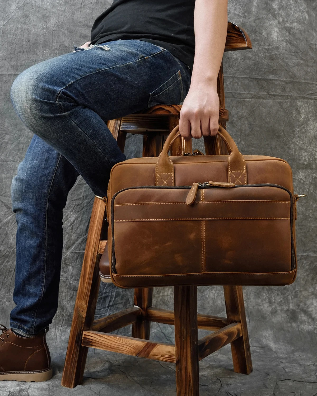 Premium 100% Genuine Cowhide Leather Unisex Briefcase – Handmade 16" Inch Vintage Executive Laptop, MacBook, Business & Office Shoulder Bag – Stylish, Durable & Perfect for Professionals.