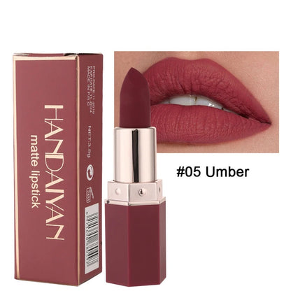 Handaiyan Matte Lipstick Set of 6 – Long Lasting Velvet Lip Gloss, Highly Pigmented, Hydrating, Non-Stick Cup Lip Stain in Peach, Pink & Nude Shades for Women & Girls