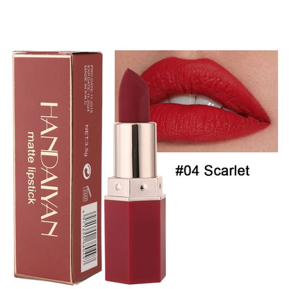 Handaiyan Matte Lipstick Set of 6 – Long Lasting Velvet Lip Gloss, Highly Pigmented, Hydrating, Non-Stick Cup Lip Stain in Peach, Pink & Nude Shades for Women & Girls