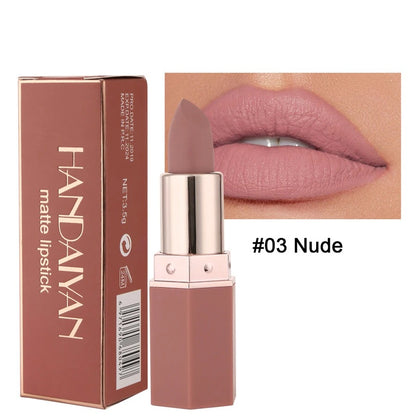 Handaiyan Matte Lipstick Set of 6 – Long Lasting Velvet Lip Gloss, Highly Pigmented, Hydrating, Non-Stick Cup Lip Stain in Peach, Pink & Nude Shades for Women & Girls