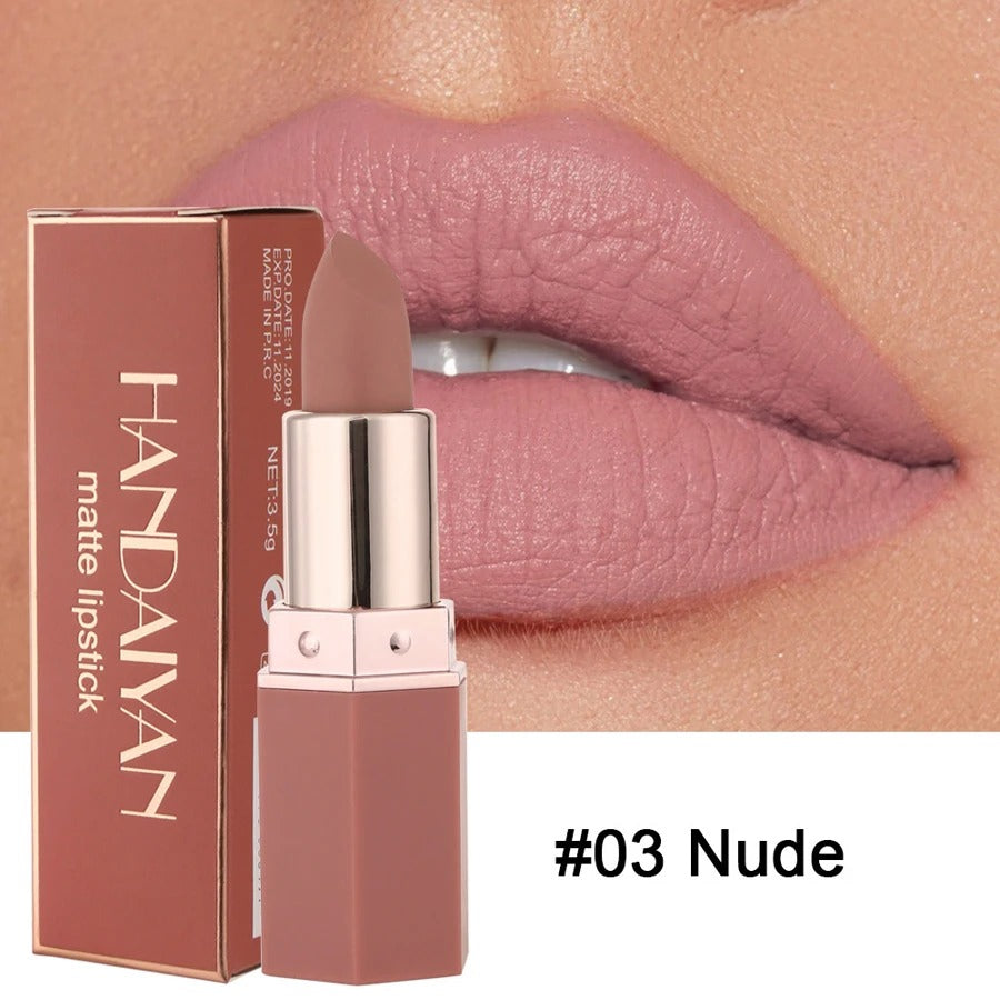 Handaiyan Matte Lipstick Set of 6 – Long Lasting Velvet Lip Gloss, Highly Pigmented, Hydrating, Non-Stick Cup Lip Stain in Peach, Pink & Nude Shades for Women & Girls