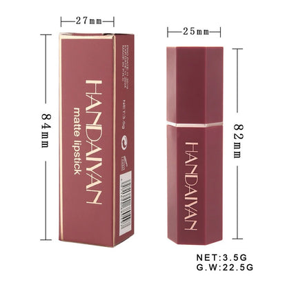 Handaiyan Matte Lipstick Set of 6 – Long Lasting Velvet Lip Gloss, Highly Pigmented, Hydrating, Non-Stick Cup Lip Stain in Peach, Pink & Nude Shades for Women & Girls