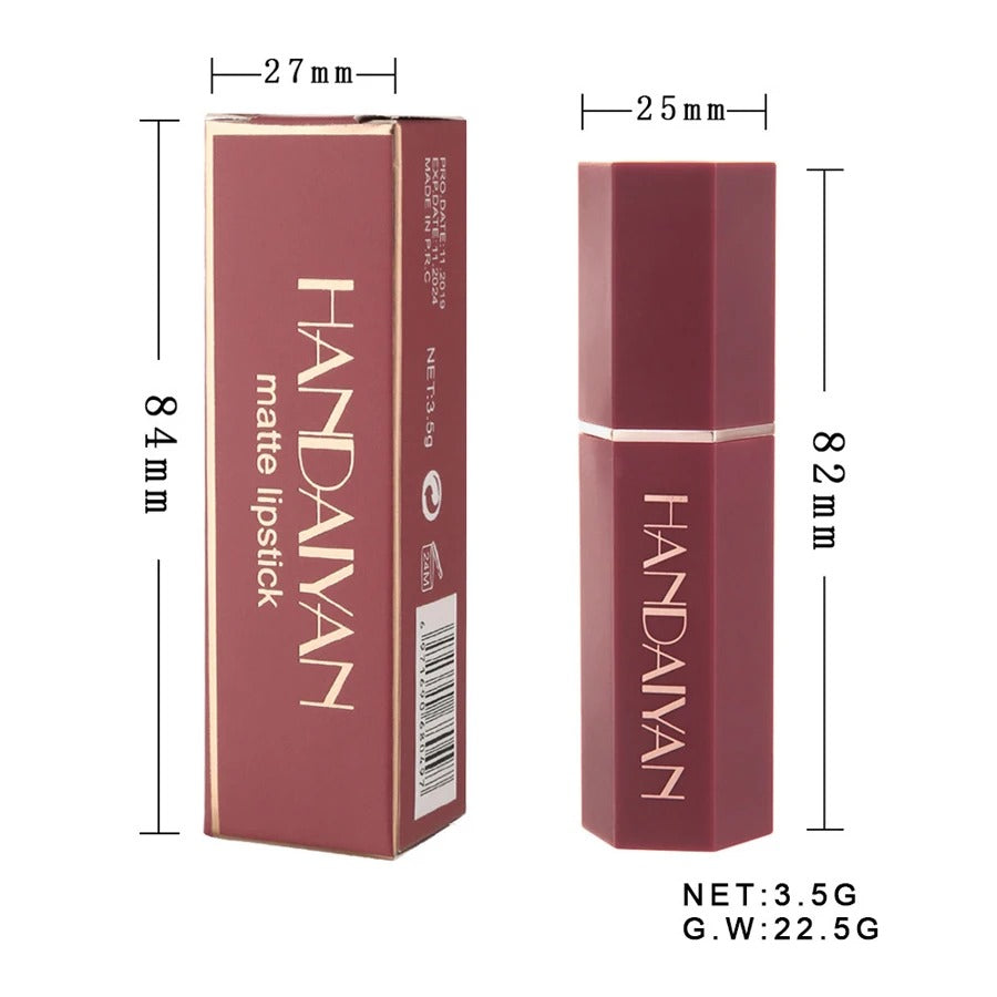 Handaiyan Matte Lipstick Set of 6 – Long Lasting Velvet Lip Gloss, Highly Pigmented, Hydrating, Non-Stick Cup Lip Stain in Peach, Pink & Nude Shades for Women & Girls