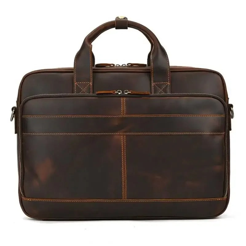 Premium 100% Genuine Cowhide Leather Unisex Briefcase – Handmade 16" Inch Vintage Executive Laptop, MacBook, Business & Office Shoulder Bag – Stylish, Durable & Perfect for Professionals.