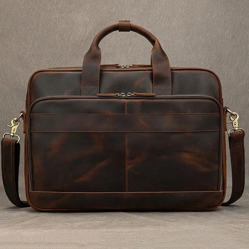 Premium 100% Genuine Cowhide Leather Unisex Briefcase – Handmade 16" Inch Vintage Executive Laptop, MacBook, Business & Office Shoulder Bag – Stylish, Durable & Perfect for Professionals.