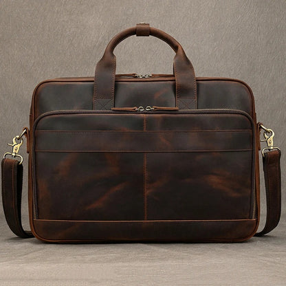 Premium 100% Genuine Cowhide Leather Unisex Briefcase – Handmade 16" Inch Vintage Executive Laptop, MacBook, Business & Office Shoulder Bag – Stylish, Durable & Perfect for Professionals.