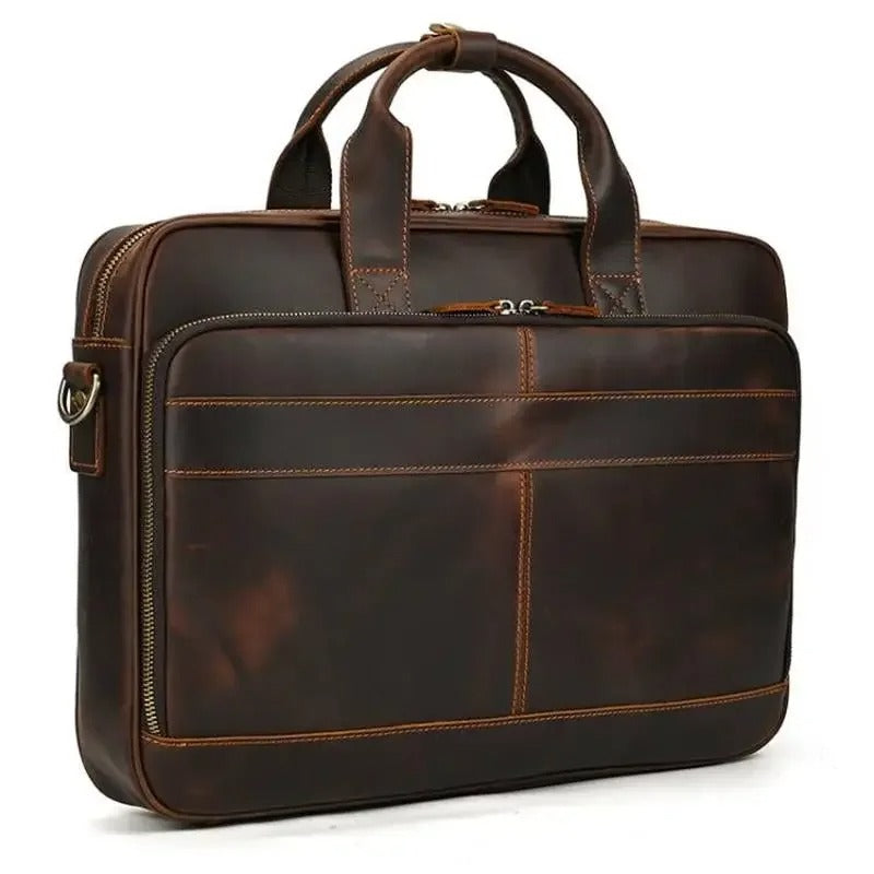 Premium 100% Genuine Cowhide Leather Unisex Briefcase – Handmade 16" Inch Vintage Executive Laptop, MacBook, Business & Office Shoulder Bag – Stylish, Durable & Perfect for Professionals.