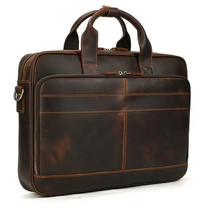 Premium 100% Genuine Cowhide Leather Unisex Briefcase – Handmade 16" Inch Vintage Executive Laptop, MacBook, Business & Office Shoulder Bag – Stylish, Durable & Perfect for Professionals.