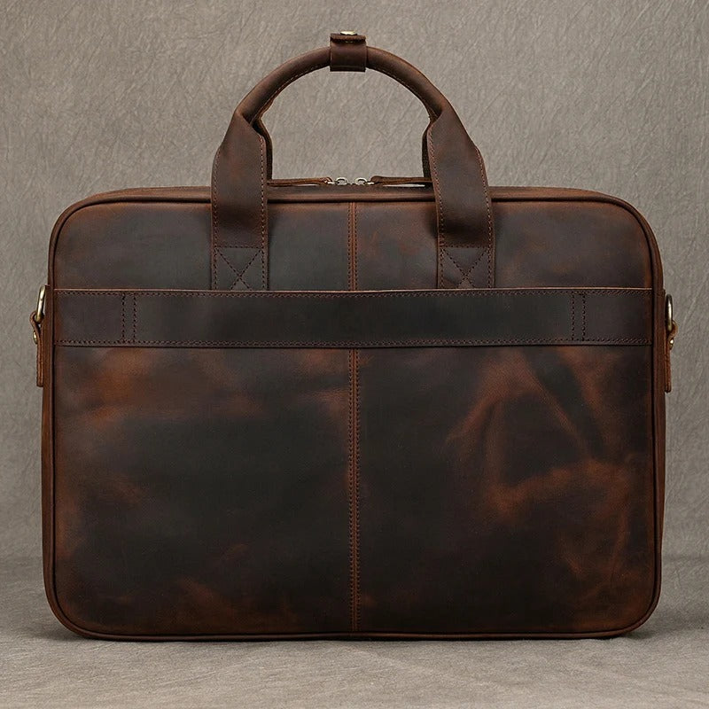 Premium 100% Genuine Cowhide Leather Unisex Briefcase – Handmade 16" Inch Vintage Executive Laptop, MacBook, Business & Office Shoulder Bag – Stylish, Durable & Perfect for Professionals.