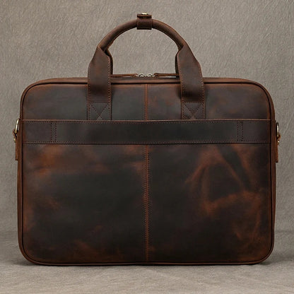 Premium 100% Genuine Cowhide Leather Unisex Briefcase – Handmade 16" Inch Vintage Executive Laptop, MacBook, Business & Office Shoulder Bag – Stylish, Durable & Perfect for Professionals.
