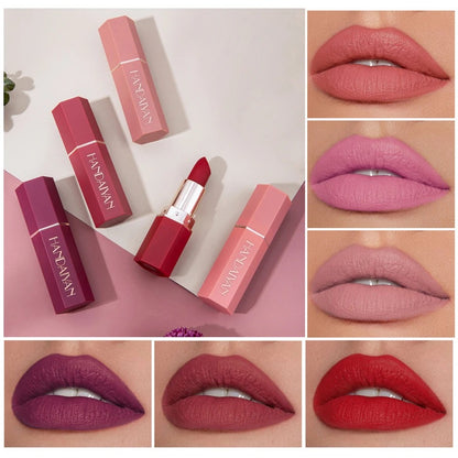 Handaiyan Matte Lipstick Set of 6 – Long Lasting Velvet Lip Gloss, Highly Pigmented, Hydrating, Non-Stick Cup Lip Stain in Peach, Pink & Nude Shades for Women & Girls
