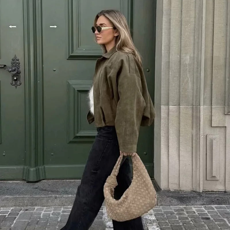 Women's Bomber Jackets Coats Fashion Turn-down Collar Long Sleeve Loose Coats Vintage Female Outerwear Chic Tops