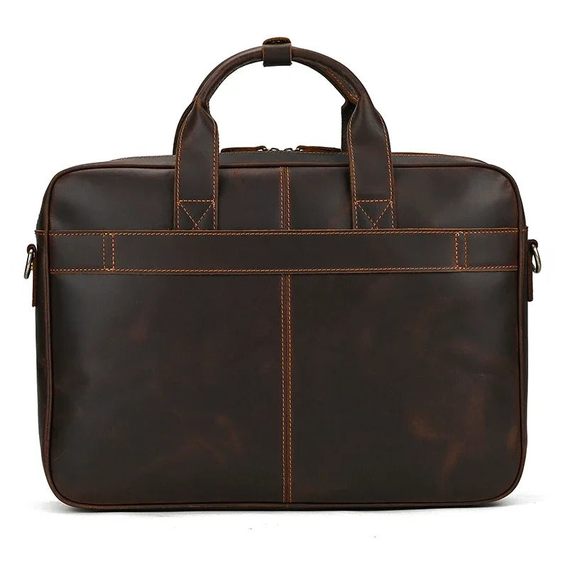 Premium 100% Genuine Cowhide Leather Unisex Briefcase – Handmade 16" Inch Vintage Executive Laptop, MacBook, Business & Office Shoulder Bag – Stylish, Durable & Perfect for Professionals.