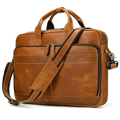 Premium 100% Genuine Cowhide Leather Unisex Briefcase – Handmade 16" Inch Vintage Executive Laptop, MacBook, Business & Office Shoulder Bag – Stylish, Durable & Perfect for Professionals.