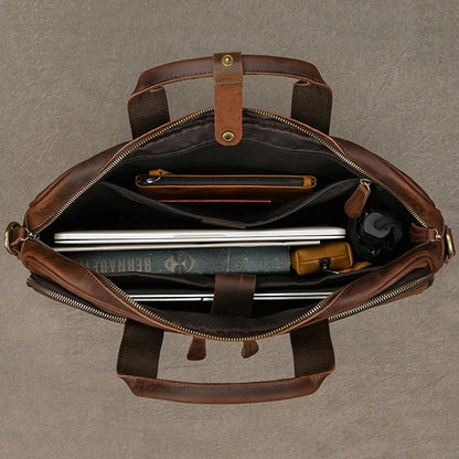 Premium 100% Genuine Cowhide Leather Unisex Briefcase – Handmade 16" Inch Vintage Executive Laptop, MacBook, Business & Office Shoulder Bag – Stylish, Durable & Perfect for Professionals.