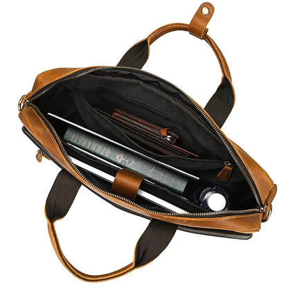 Premium 100% Genuine Cowhide Leather Unisex Briefcase – Handmade 16" Inch Vintage Executive Laptop, MacBook, Business & Office Shoulder Bag – Stylish, Durable & Perfect for Professionals.