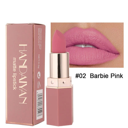 Handaiyan Matte Lipstick Set of 6 – Long Lasting Velvet Lip Gloss, Highly Pigmented, Hydrating, Non-Stick Cup Lip Stain in Peach, Pink & Nude Shades for Women & Girls
