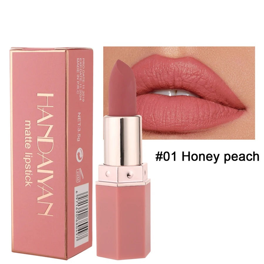 Handaiyan Matte Lipstick Set of 6 – Long Lasting Velvet Lip Gloss, Highly Pigmented, Hydrating, Non-Stick Cup Lip Stain in Peach, Pink & Nude Shades for Women & Girls
