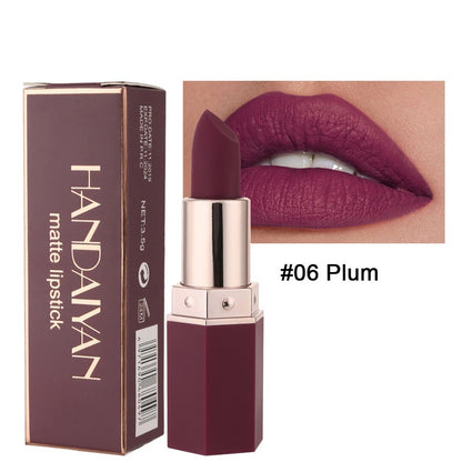 Handaiyan Matte Lipstick Set of 6 – Long Lasting Velvet Lip Gloss, Highly Pigmented, Hydrating, Non-Stick Cup Lip Stain in Peach, Pink & Nude Shades for Women & Girls