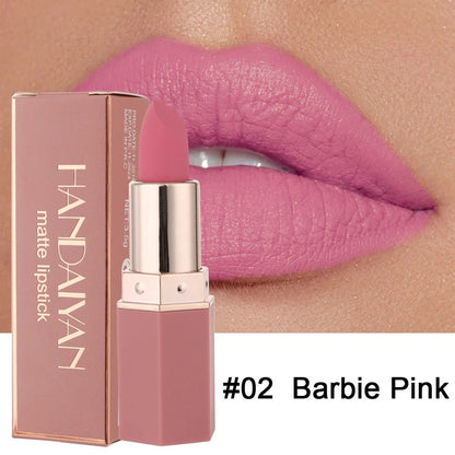 Handaiyan Matte Lipstick Set of 6 – Long Lasting Velvet Lip Gloss, Highly Pigmented, Hydrating, Non-Stick Cup Lip Stain in Peach, Pink & Nude Shades for Women & Girls