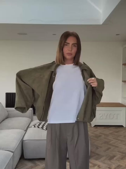 Women's Bomber Jackets Coats Fashion Turn-down Collar Long Sleeve Loose Coats Vintage Female Outerwear Chic Tops