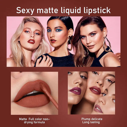 6-Piece Velvet Matte Liquid Lipstick Set with a waterproof, long-lasting, non-sticky formula in stunning nude shades. Quick-drying with up to 24-hour stay, ideal for daily use or as a makeup gift for women, Combo Pack (6 x 2.5ML each).