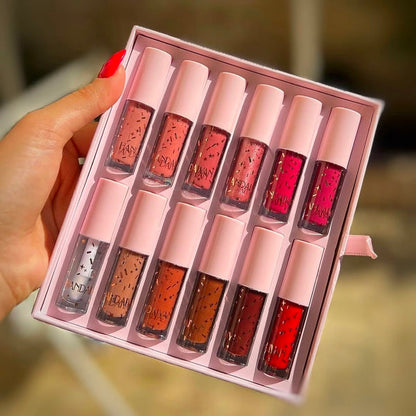 12-Piece Velvet Matte Liquid Lipstick Set with waterproof, long-lasting, non-sticky formula in stunning nude shades. Quick-drying with up to 24-hour stay, ideal for daily use or as a makeup gift for women. (2.5ML X 12 each)