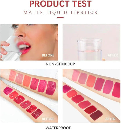 6-Piece Velvet Matte Liquid Lipstick Set with a waterproof, long-lasting, non-sticky formula in stunning nude shades. Quick-drying with up to 24-hour stay, ideal for daily use or as a makeup gift for women, Combo Pack (6 x 2.5ML each).
