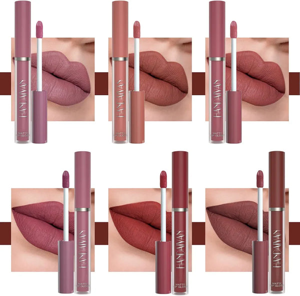 6-Piece Velvet Matte Liquid Lipstick Set with a waterproof, long-lasting, non-sticky formula in stunning nude shades. Quick-drying with up to 24-hour stay, ideal for daily use or as a makeup gift for women, Combo Pack (6 x 2.5ML each).