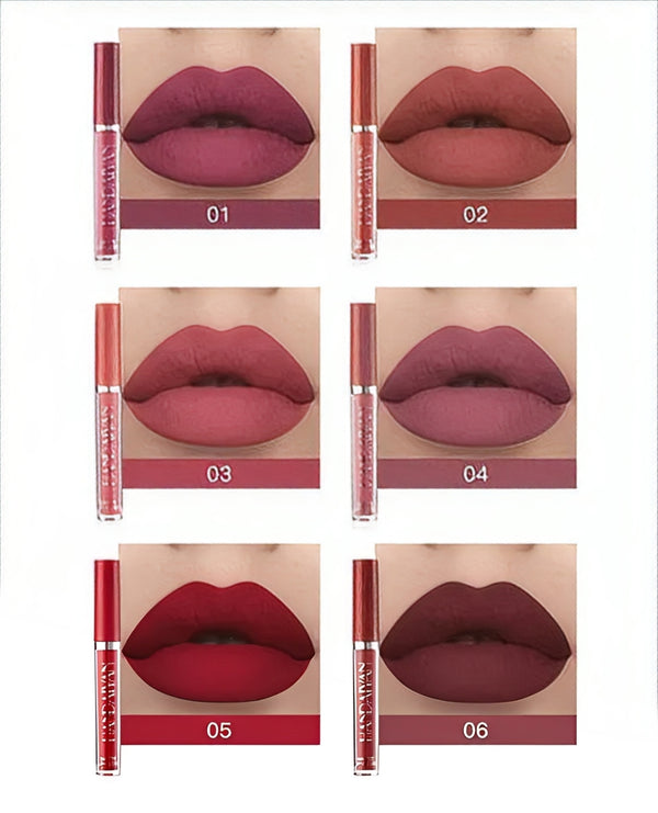 6-Piece Velvet Matte Liquid Lipstick Set with a waterproof, long-lasting, non-sticky formula in stunning nude shades. Quick-drying with up to 24-hour stay, ideal for daily use or as a makeup gift for women, Combo Pack (6 x 2.5ML each).