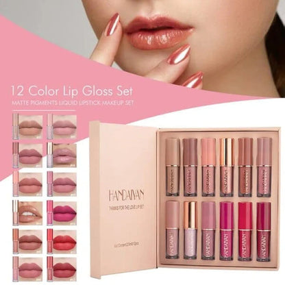12-Piece Velvet Matte Liquid Lipstick Set with waterproof, long-lasting, non-sticky formula in stunning nude shades. Quick-drying with up to 24-hour stay, ideal for daily use or as a makeup gift for women. (2.5ML X 12)