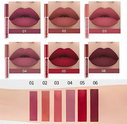 6-Piece Velvet Matte Liquid Lipstick Set with a waterproof, long-lasting, non-sticky formula in stunning nude shades. Quick-drying with up to 24-hour stay, ideal for daily use or as a makeup gift for women, Combo Pack (6 x 2.5ML each).