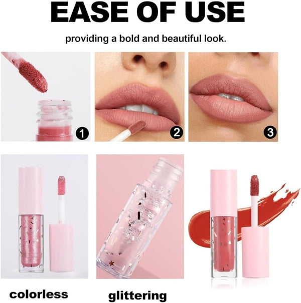 12-Piece Velvet Matte Liquid Lipstick Set with waterproof, long-lasting, non-sticky formula in stunning nude shades. Quick-drying with up to 24-hour stay, ideal for daily use or as a makeup gift for women. (2.5ML X 12 each)