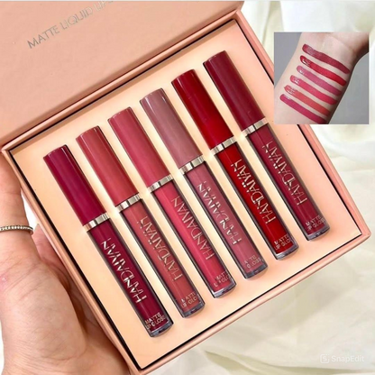 6-Piece Velvet Matte Liquid Lipstick Set with a waterproof, long-lasting, non-sticky formula in stunning nude shades. Quick-drying with up to 24-hour stay, ideal for daily use or as a makeup gift for women, Combo Pack (6 x 2.5ML each).