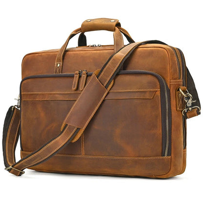 Premium 100% Genuine Cowhide Leather Unisex Briefcase – Handmade 16" Inch Vintage Executive Laptop, MacBook, Business & Office Shoulder Bag – Stylish, Durable & Perfect for Professionals.