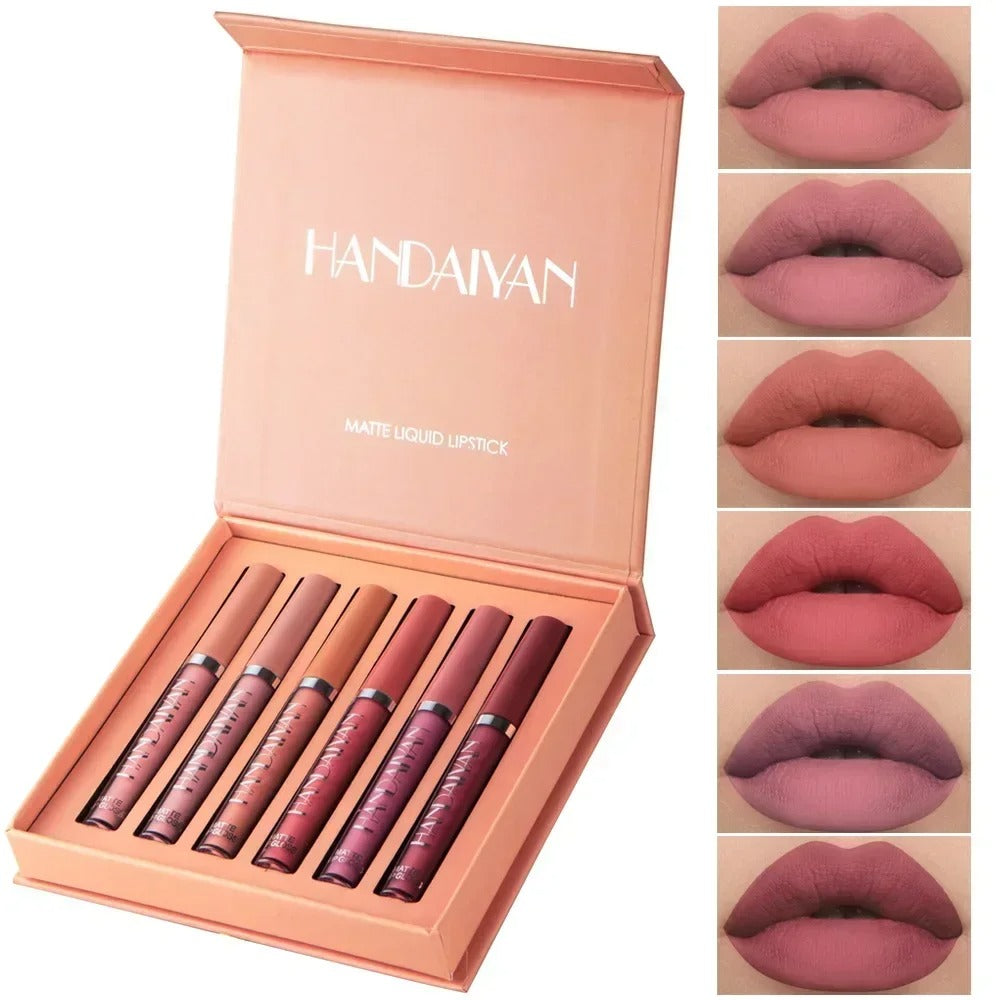 6-Piece Velvet Matte Liquid Lipstick Set with a waterproof, long-lasting, non-sticky formula in stunning nude shades. Quick-drying with up to 24-hour stay, ideal for daily use or as a makeup gift for women, Combo Pack (6 x 2.5ML each).